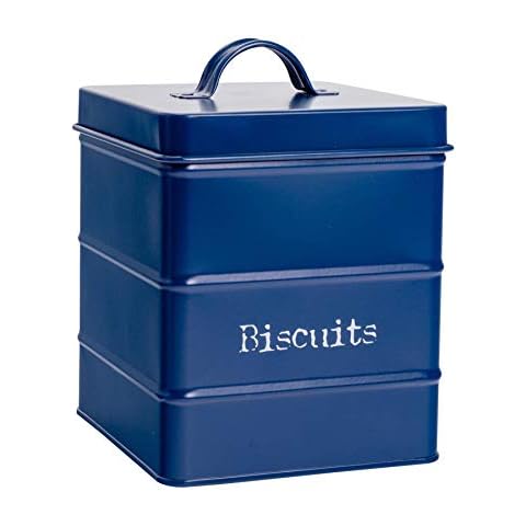 Harbour Housewares Industrial Biscuit Tin - Vintage Style Steel Kitchen Storage Caddy with Lid - Navy Cover