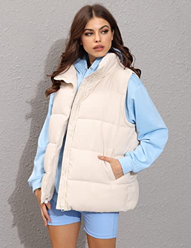 Athlisan Womens Puffer Vest Zip Up Stand Collar Sleeveless Padded Jacket Coat(Apricot-M) #TOP4