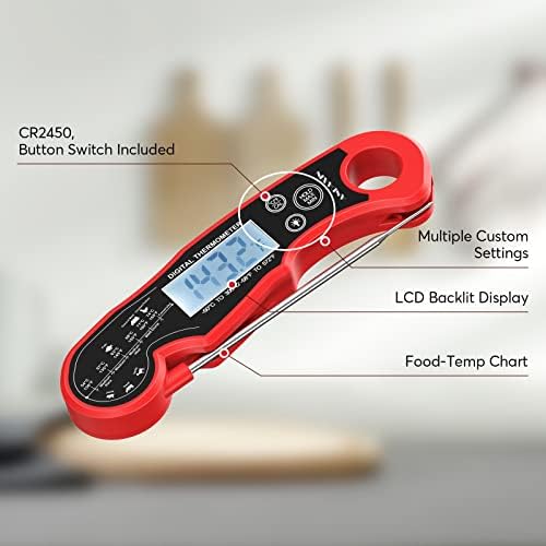 Meat Thermometer Digital for Grilling and Cooking - ANDAXIN Waterproof Ultra-Fast Instant Read Food thermometers with Backlight & Calibration for Kitchen, Deep Fry, BBQ, Grill(Red/Black), LCD — view 2