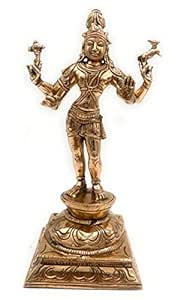 Purpledip Hindoe God Shiva Dansende Nataraja Messing Standbeeld voor Thuis Tempel Mandir Showpiece 8.5 Inch (10446