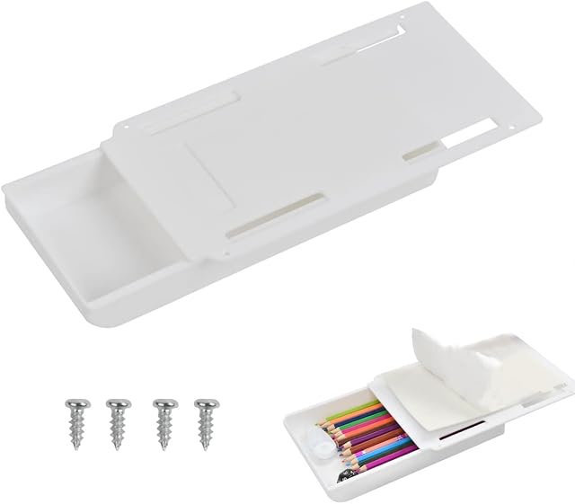 NA 2Pcs Under Desk Storage Drawer Organizer, Self-Adhesive Under Table Drawer Drawer Pen Box Pencil Case with Screws for Storing Pens Pencils Phones, Office Home School