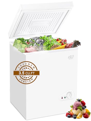 KRIB BLING 3.5 Cu.Ft Chest Freezer Compact Deep Freezer with Top Mini 7 Gears Temperature Control Open Door and Removable Storage Basket White