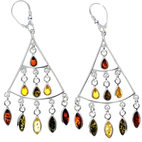 Boucles d'oreilles pendantes ambre Baltique et argent pour vos tenues d'été