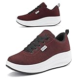 RUIDENG Shoes for Standing All Day for Women Working Cushion | Women Platform Sneakers for Walking | 2 Inch Thick Rocker Bottom Bordeaux Size 6.5