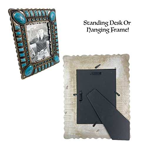 Urbalabs Cowboy Western Teal Gem Stone Rustic Country Decor Large Picture Frame 5 X 7 Rustic Country Gifts Farmhouse Picture Frames Wall Hanging Or Standing 5X7 Elaborate Picture Frame #TOP3
