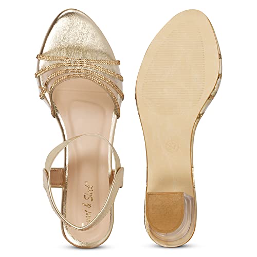 Image of Smart & Sleek Women's Crystal & Glittery Block Heels Fashion Sandals for Women & Girls latest Collection & stylish Comfortable-AB32