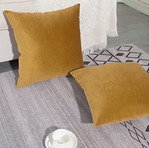 Artcest Set Of 2 Comfy Solid Velvet Throw Pillow Covers, Decorative Square Soft Cushion Cases For Couch Bed And Living Room,18"X18"(Golden Brown) #TOP3