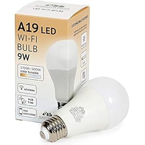 Hamilton Hills LED Smart Bulb – Smart Home Certified Standard Universal A19 E26 Dimmable Lightbulb WiFi Enabled No Hub Required Color Tunable 2700K – 5000K