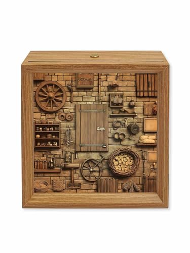 FuturehomeStar Farmhouse Vintage Wood Grain Wooden LED Night Light USB Rechargeable Dimmable Touch Table Light for Home Decor Farm Tools Wood Picture Frame Box,4.5X4.5IN