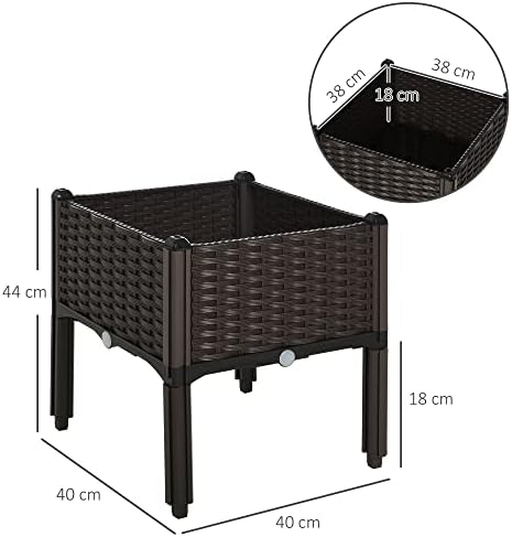 Outsunny Set of 1 26L Garden Raised Bed Elevated Patio Flower Plant Planter Box PP Vegetables Planting Container, Brown