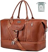 weiatas Leather Travel Duffel Bag for Women Men, Large Weekender Overnight Bag with Shoes Compart...
