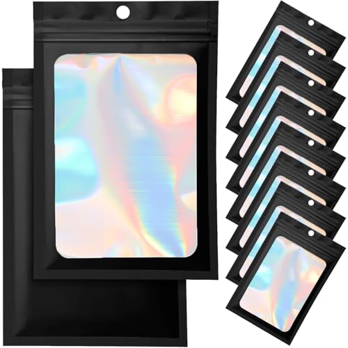 JUGLUTE Bolsas Holográficas 9 x 12 cm, 400 Piezas Bolsitas con Cierre Hermético Resellable, Bolsas para Dulces y Regalos, Negro Premium...