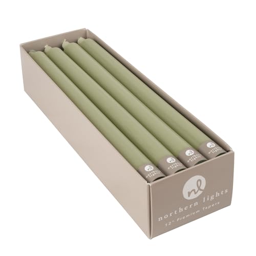 Northern Lights Candles – 12″ 12pk Tapers – Sage Green – 72761