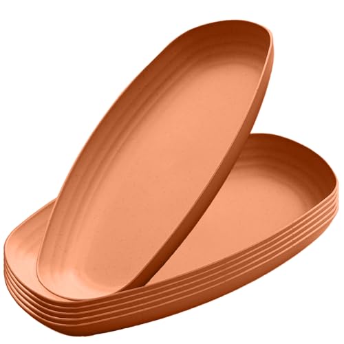 Image of Unbreakable Wheat Straw Round Plates for Kids, Adults, Toddler Camping, Rv, Outdoors, Daily Use, Reusable Dessert, Pasta, Dessert, Kitchen Microwave & Dishwasher Safe (Orange, Pack of 6)