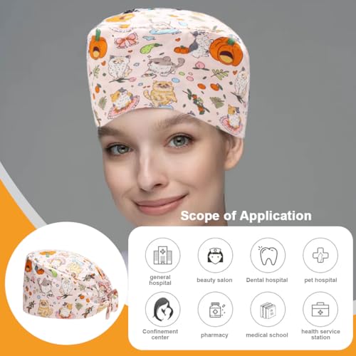 WUSJCOF Verstellbare Arbeitskappe, OP Haube Stoff, OP Hauben Stoff Krankenschwester, Zubehör für Ärzten, Krankenschwester Kappe, Baumwoll-Staubkappe, süße Unisex-Staubkappe