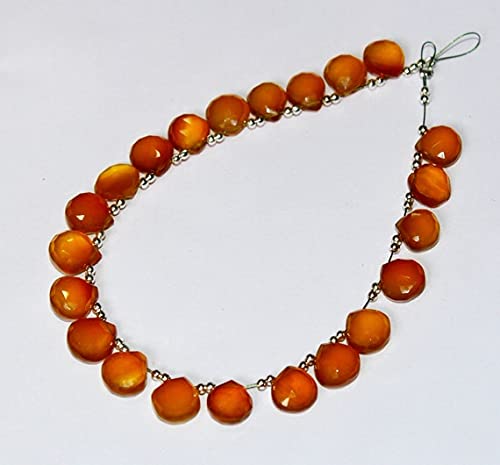 LKBEADS Yellow Brown Chalcedony Faceted Heart Briolette Size 10x10 mm Gemstone Briolette 4" strand.