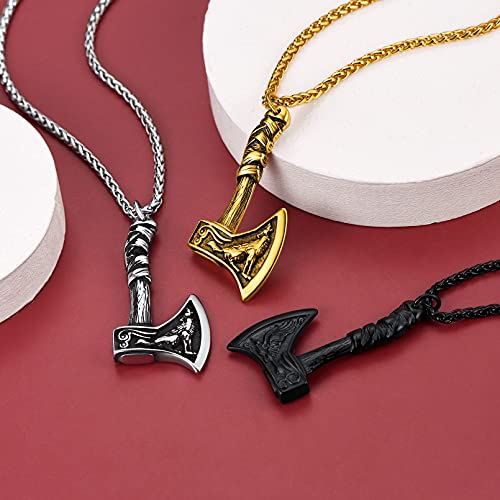Faithheart Viking Jewelry Men Axe Pendant Necklace Howling Wolf Stainless Steel Norse Vikings Stuff Celtic Knot Warrior Hatchet Amult Accessories #TOP7