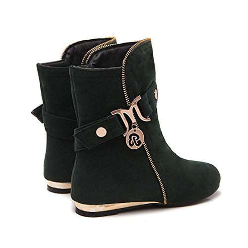 VOKLIN Women's Winter Metallic Slouch Ankle Boots Suede Quilted Zipper Flat Dressy Booties Dressy Short Boot3