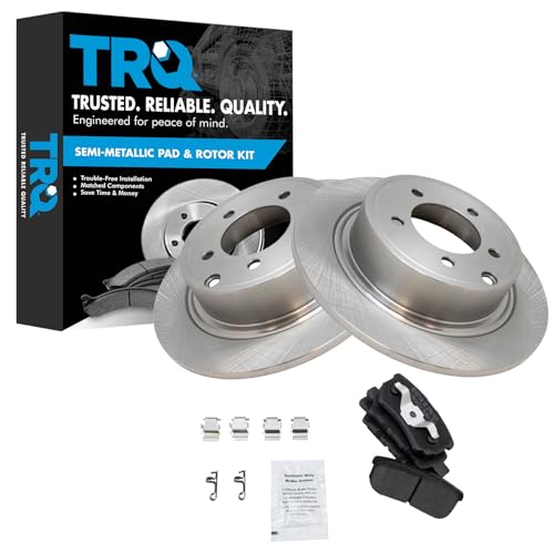Image of TRQ Rear Brake Pad and Rotor Set Semi Metallic Rotors Compatible with 2017 Jeep Compass Patriot 2014-2016 Mitsubishi Lancer 2013 Chrysler 200