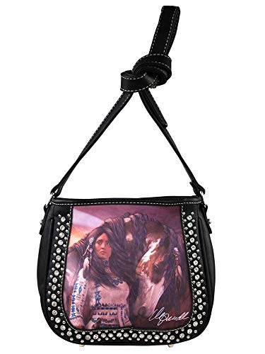 Montana West Horse Art Concealed Handgun Messenger Bag Purse (Black) #TOP18