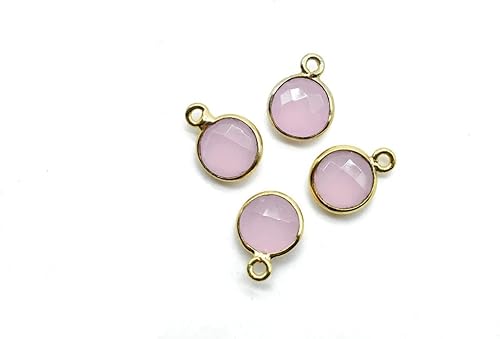 Juego de 10 piezas de bisel de cuarzo rosa de 0.315in, colgante de piedra natal de octubre, bisel redondo de cuarzo rosa, bisel bermeil dorado, dije