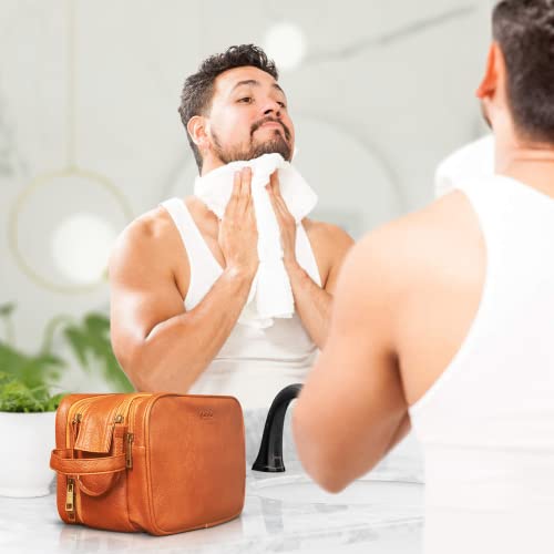 Dot&Dot Necessaire masculina de couro para viagem, Marrom robusto, Large