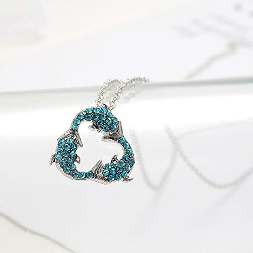 JENPECH Colar com pingente de strass corrente de clavícula, lindo colar com pingente de golfinho com