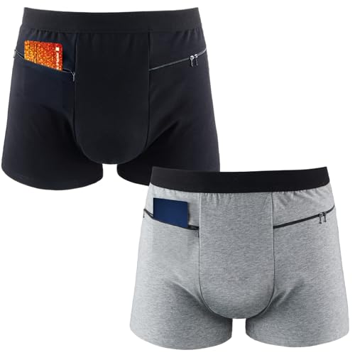 2 Packs Men Pocket Underwear Boxer Panties Travel Briefs with Front Pockets for Men Compartment Items Accessories