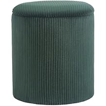 Round Storage Ottoman Corduroy Upholstered Footstool with Lid Small Modern Ottoman Footrest for Living Room, Dark Green