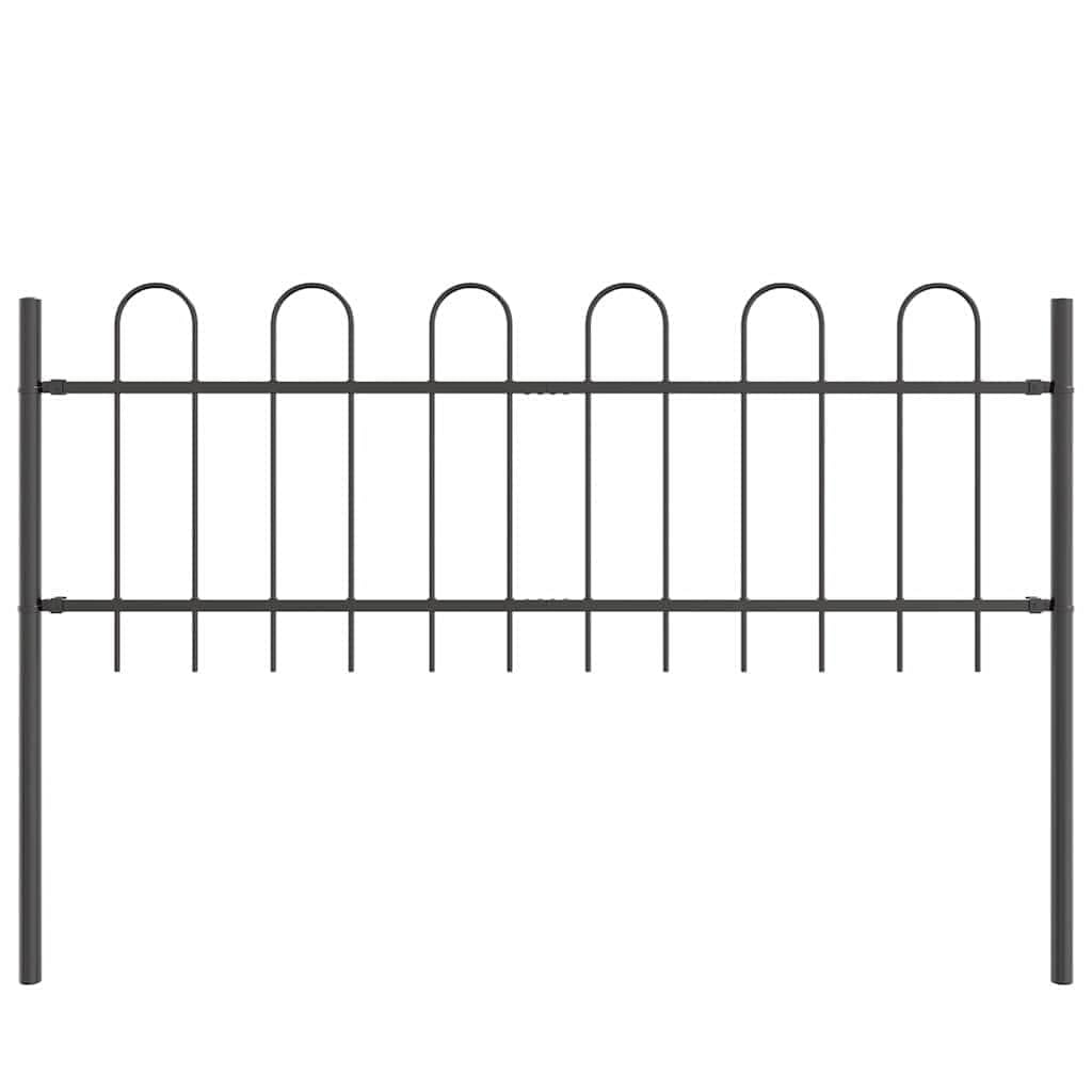 Garden Fence 8 Pcs Grey 13.6 x 0.6 m Powder-Coated Steel Outdoor Decorative Boundary Panel Set for Garden Terrace Lawn Border Patio Yard