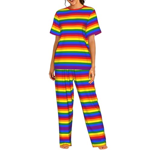 Pyjama court femme arc-en-ciel ensemble de nuit S-3XL confortable