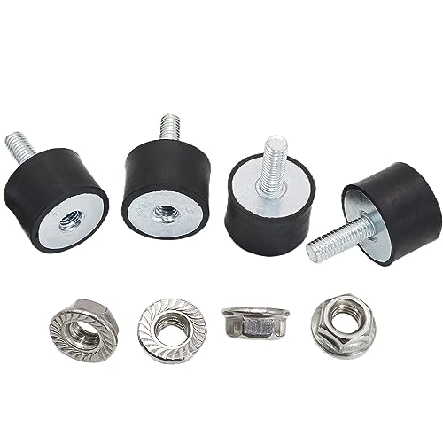 BOPOREAE 4 Pcs M8 30 x 20 mm Rubber Isolator Mounts Single Stud Shock Absorber with 4 Pcs Locknuts, Cylindrical Anti Vibration Isolation Damping Mounts for Compressors Pumps Generators Motor Engines