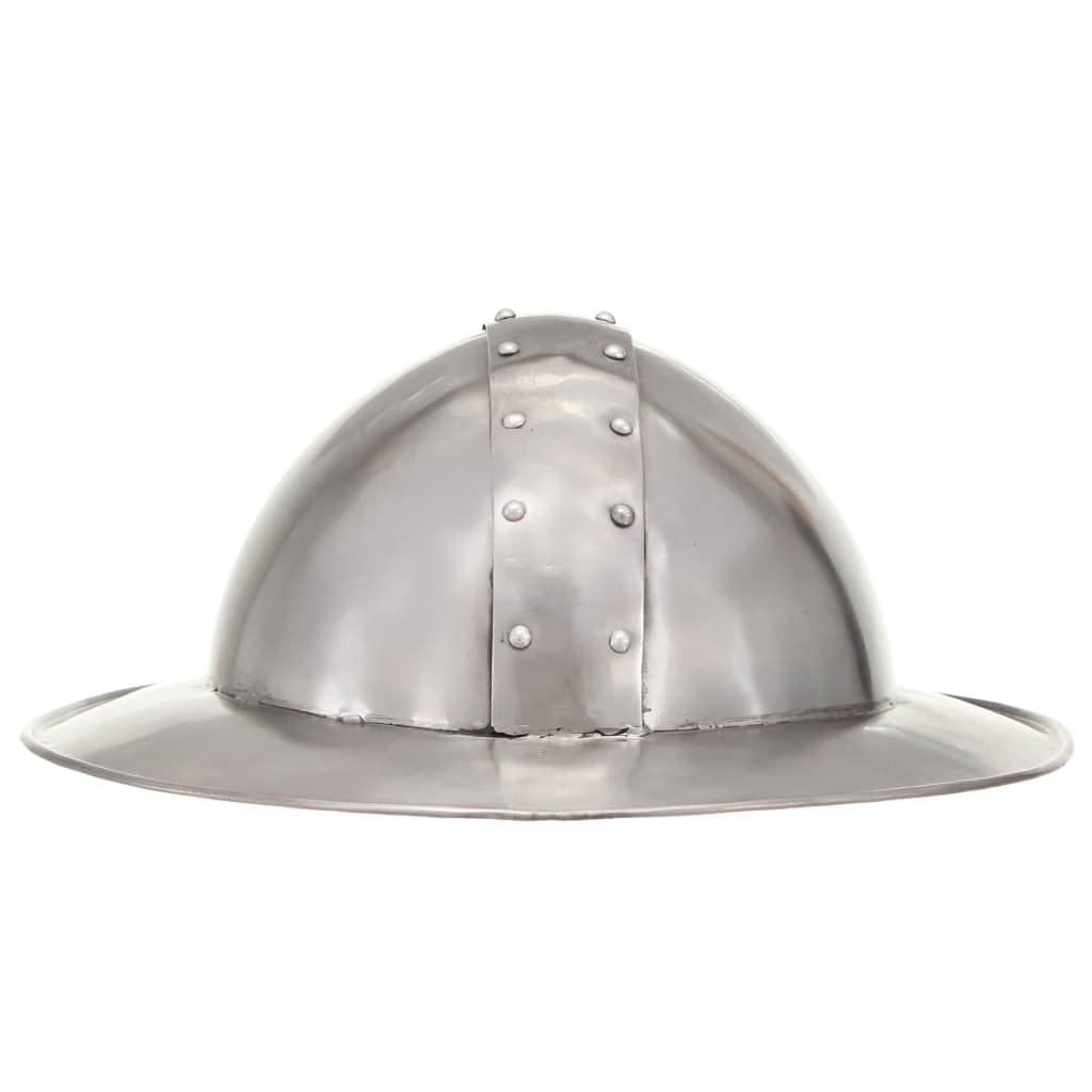 Réplica antigua de casco de caballero medieval LARP acero plateado, color del artículo: plateado