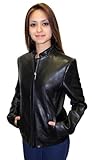 Women's Collarless Leather Jacket Genuine Lamb Leather Black