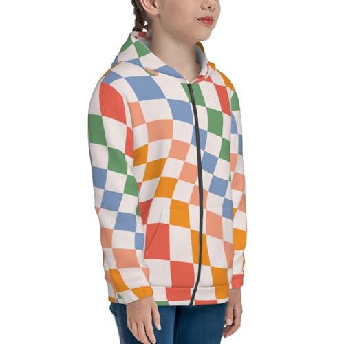 Wavy Checkerboard Kids Pullover Hoodies Boys Zip Up Sweatshirts Girls Athletic Clothes with Pocket4