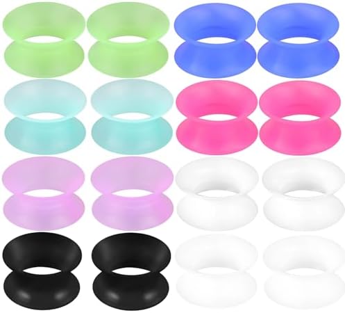 LOCCY - 8 paar siliconen oortunnels 3-25 mm flexibele double flared flesh tunnel voor dames en heren - zwart en wit, 12mm, Siliconen Acryl, Geen edelsteen