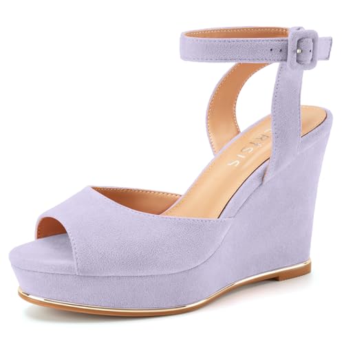 Image of Women's Dressy Platform Wedge Sandals Gold Wedges Peep Toe Patent High Heels Slingback Heeled Comfortable Ankle Strap Shoes