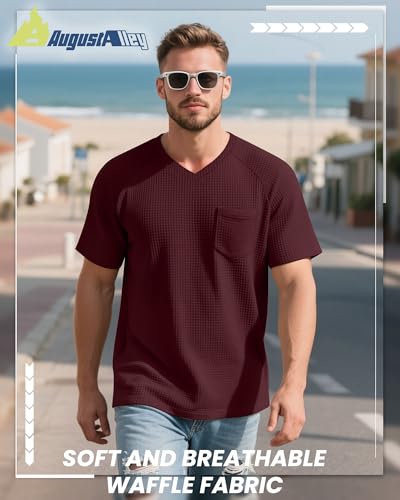 3 Pack Men's T Shirts with Pockets Waffle Knit Casual Textured Short Sleeve Tees V Neck Basic Solid Tops2