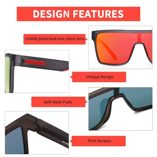 Image of GLINDAR Polarized Sunglasses Men Flat Top Womens, Oversized Square Shield | One Piece,Trendy,Lightweight,Driving