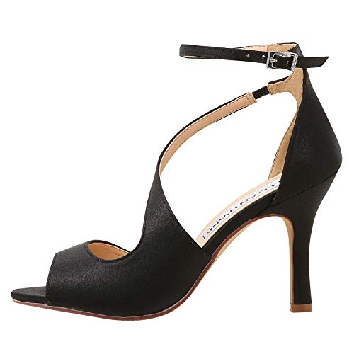 Image of ELEGANTPARK High Heel Sandals for Women, Peep Toe Satin Seude Strappy Shoes | Shoes for Wedding, Prom, Evening, Formal Event, 3.5-Inch Heel, Adjustable Buckle, Cushioned Insole and Non-Slip Outsole