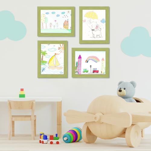 Image of [2-Pack] Kids Art Frames, 8.5x11 Front Opening Kids Artwork Frames Changeable, Soft Yellow Green Artwork Display Storage Frame for Wall, Holds 50 Pcs, for 3D Picture, Crafts, Children Drawing, Hanging