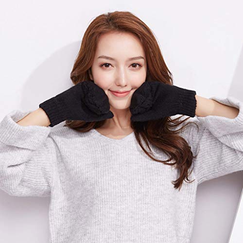 Dsxnklnd Luvas femininas de tricô sem dedos para inverno conversíveis com capa flip, , M