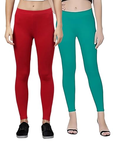 Image of ZAYANQA Combo of 2 Slim Fit Women /Girls Solid Stretchable Cotton Ankle Length Leggings with Ultrasoft Wide Elastic Waistband |Comfortable |Fashionwear|