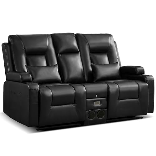 URRED Manual Reclining Loveseat Sofa with Console, Double Recliner RV