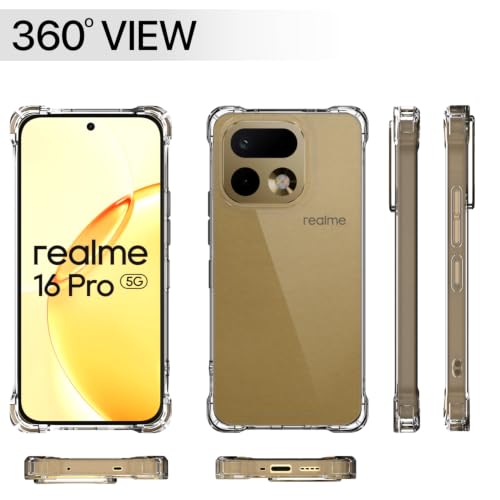Image of Outlouders Back Cover for Realme 16 Pro 5G Clear Transparent PC + TPU Bumper Case with Raised Edges for Shockproof Protection (Transparent)