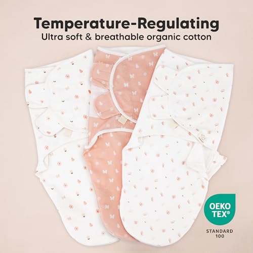 Image of Baby Swaddle Sleep Sacks with Zipper - 3-Pack Swaddles for Newborns 3-6 Months, Infant, Baby Girls, Boys, Soft & Durable Newborn Sleep Sack, Easy Diaper Change Swaddling Blanket (Butterflies, L)