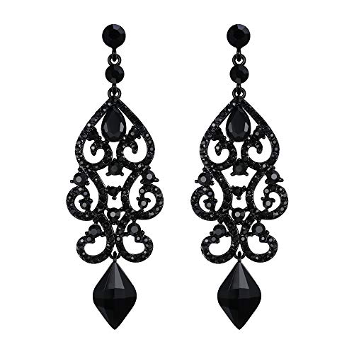 Flyonce Rhinestone Crystal Wedding Art Deco Floral Chandelier Dangle Earrings for Women