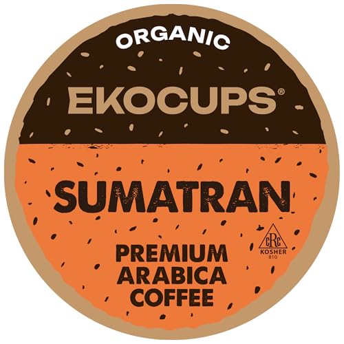 EKOCUPS Organic Sumatra Coffee Pods, Extra 30% More Coffee Per Cup, Fair Trade Dark Roast, Sumatran Reserve Blend for Keurig K Cup Machines, Recyclable Pods, 40 Count