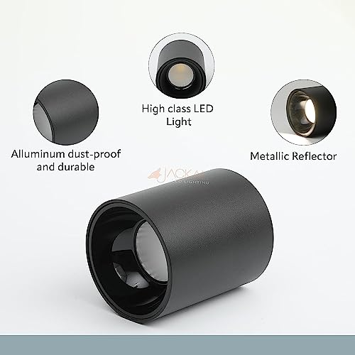 Image of JACKAL LED 20 Watts Warm White Round Surface Light Cylindrical Shape Indoor Ceiling Mounted Spot Light Cob Down Light Aluminium Body - Black Reflector