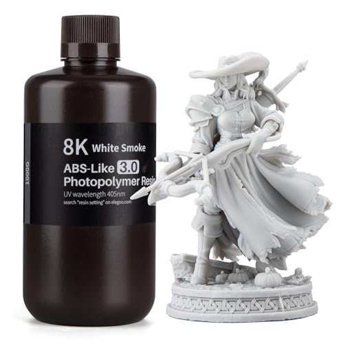 ELEGOO ABS-Like 8K 3D Printer Resin 3.0, 405nm Photopolymer Resin for Mars Saturn Jupiter MSLA DLP LCD 3D Printing with Strength and Toughness, High Precision, Low Viscosity, White Smoke 1000g